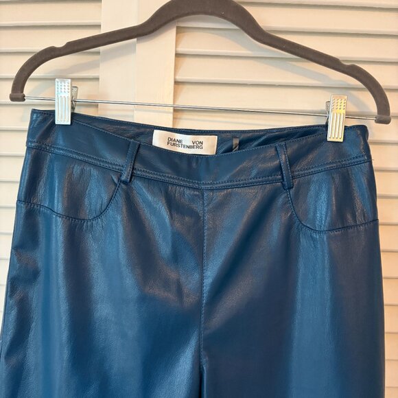 NWT Diane von Furstenberg Chanda pants 6 faux leather Ocean Blue - Picture 5 of 12